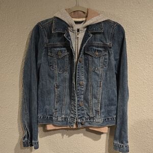 Abercrombie & Fitch Blue Denim Jacket with Gray Hoodie